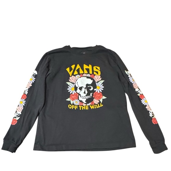 Vans Skull Rose Floral Graphic Long Sleeve T Shirt SZ L Black Punk Grunge Skater - Picture 10 of 12